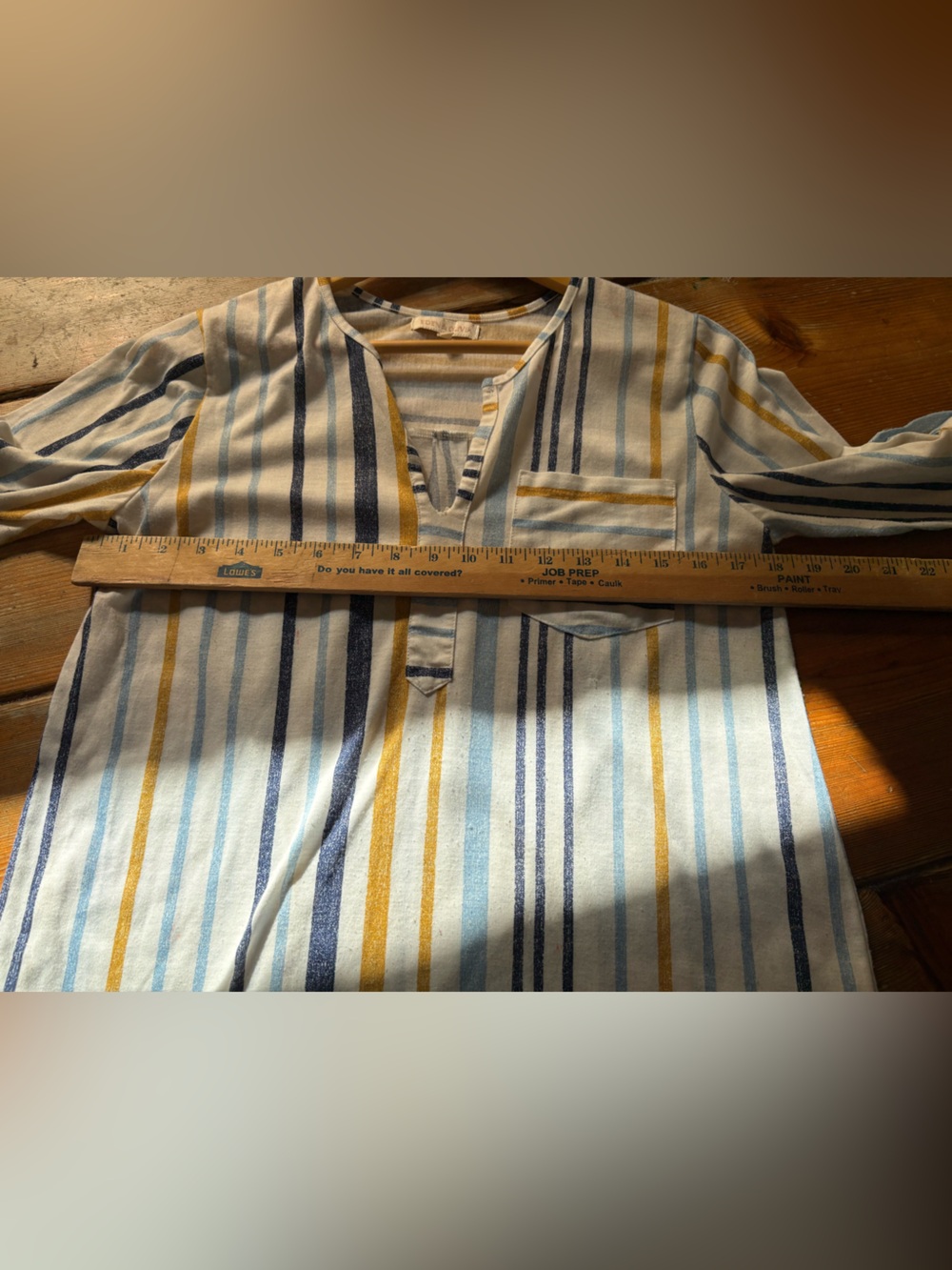 Eden & Olivia Stripe Pullover Blouse White Navy Mustard Split Neck Casual Top S - Picture 6 of 12